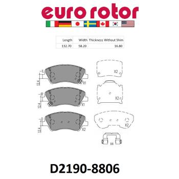 2022 Hyundai Accent Disc Brake Pad Front Eurorotor ID2190H image 1 of 1