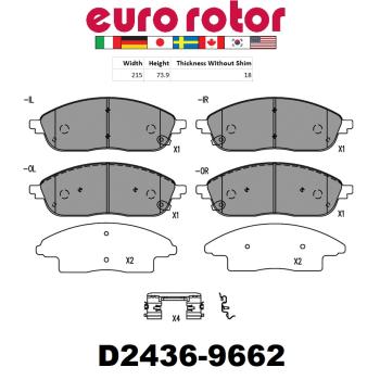 2023 Jeep Grand Cherokee L Disc Brake Pad Front Eurorotor ID2436H image 1 of 1