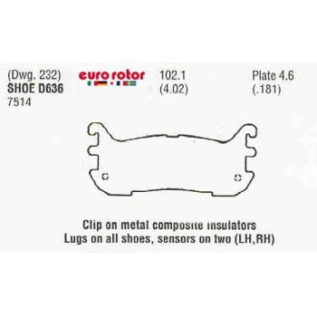 1998 Mercury Tracer Disc Brake Pad Rear Eurorotor ID636H image 1 of 1