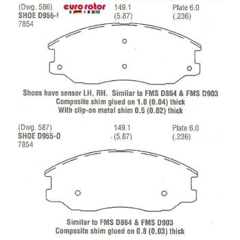 2005 Kia Sorento Disc Brake Pad Front Eurorotor ID955H image 1 of 1