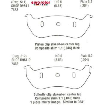 2009 Mercury Mountaineer Disc Brake Pad Rear Eurorotor ID964H image 1 of 1