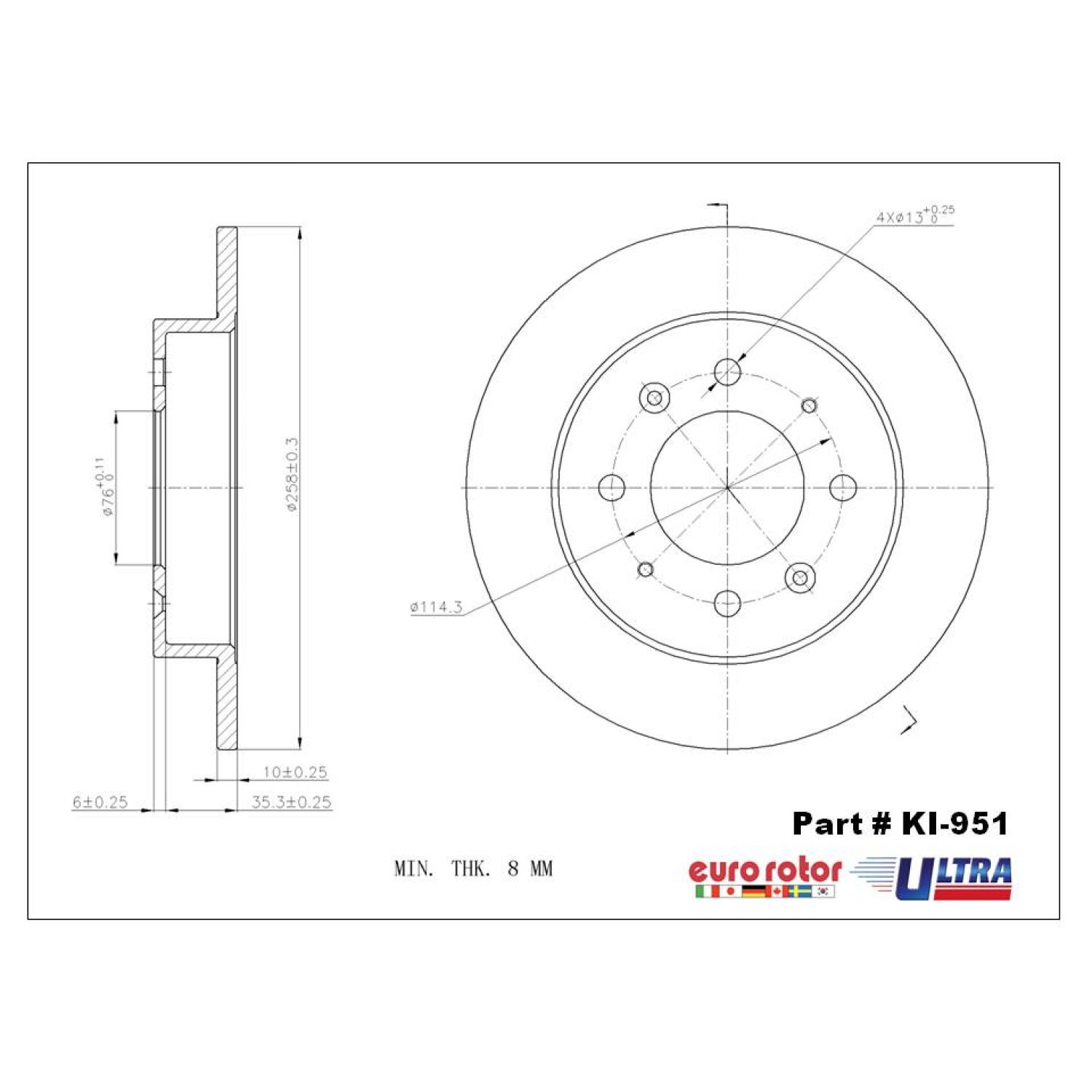 Eurorotor KI951 - Disc Brake Rotor Eurorotor KI951 Disc Brake Rotor product image 1 of 1