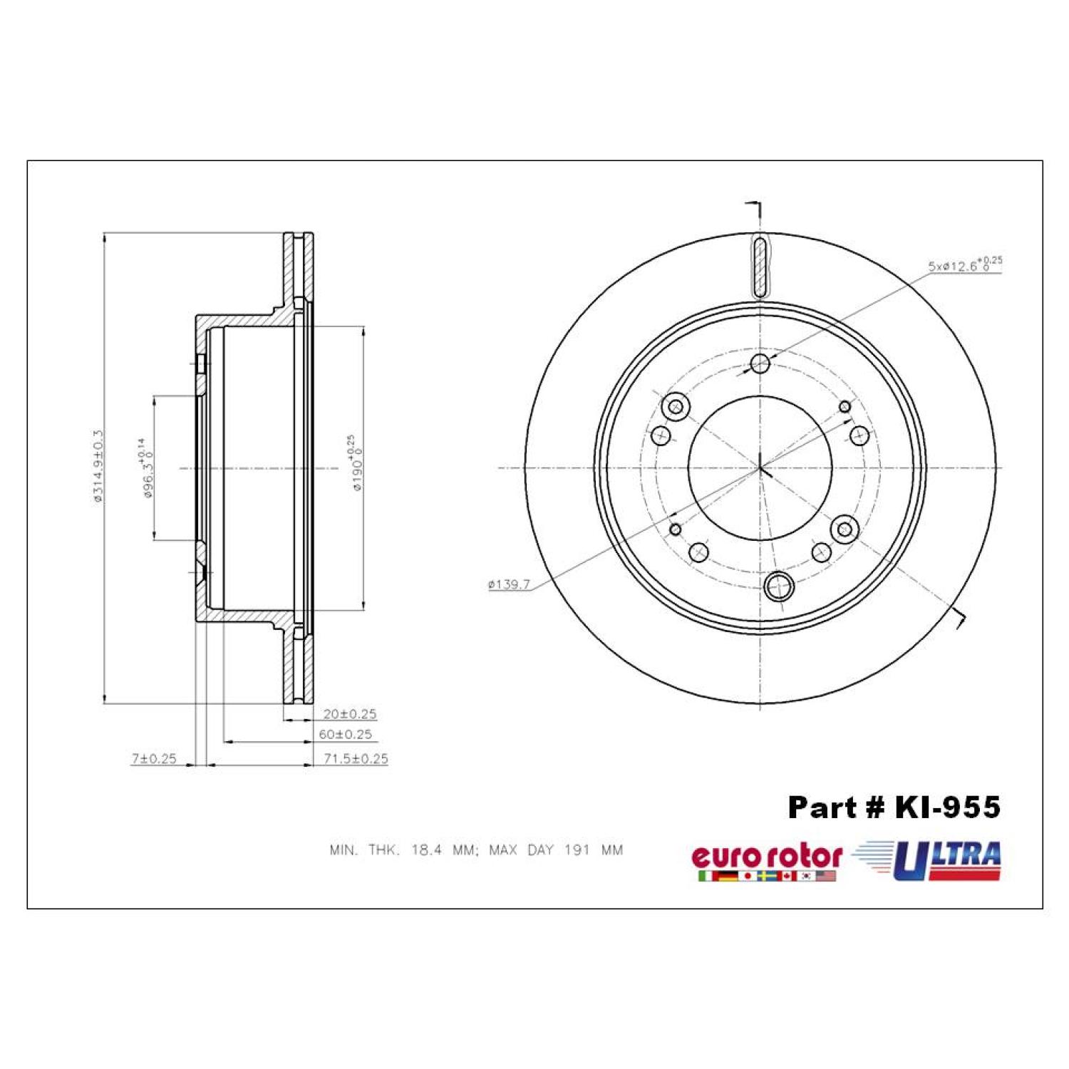 Eurorotor KI955 - Disc Brake Rotor Eurorotor KI955 Disc Brake Rotor product image 1 of 1