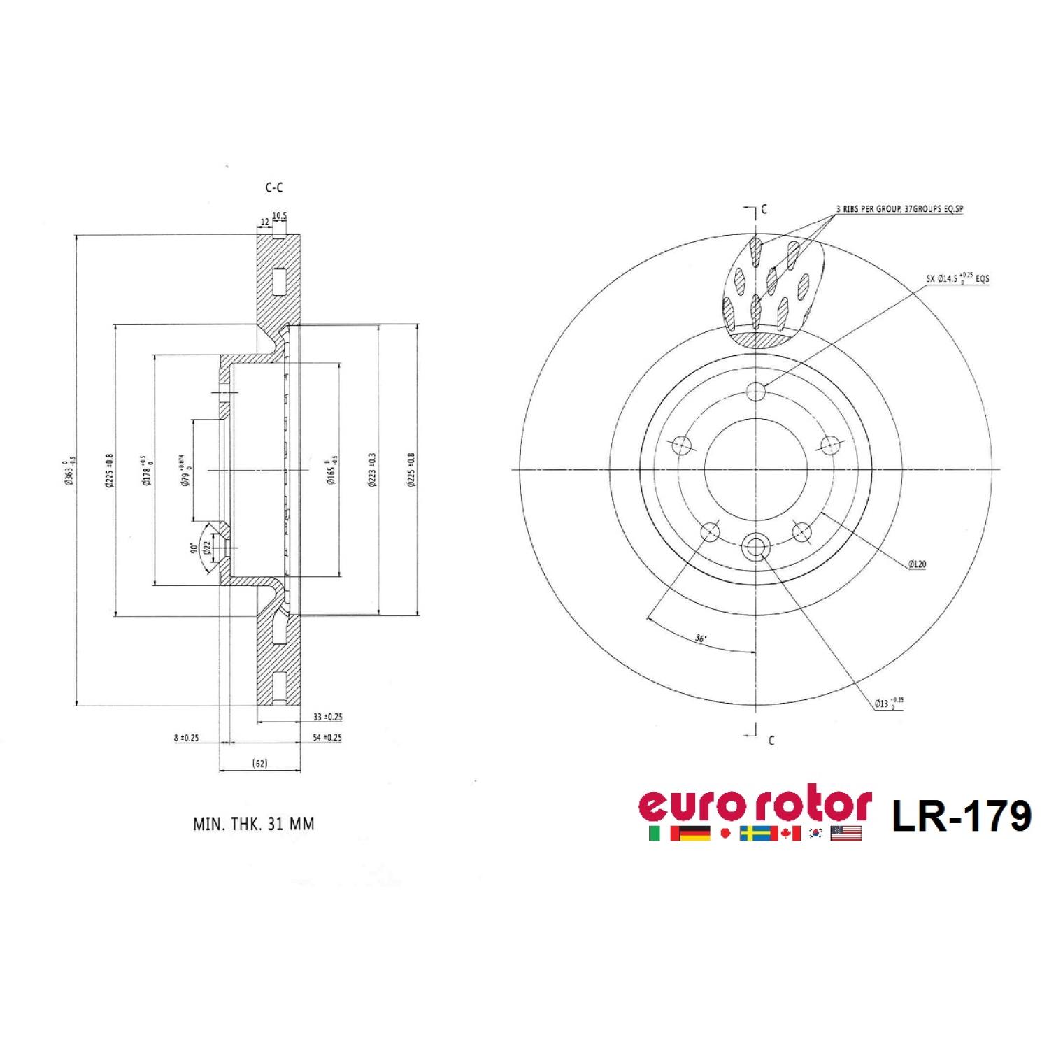 Eurorotor LR179 - Disc Brake Rotor Eurorotor LR179 Disc Brake Rotor product image 1 of 1