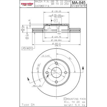 1995 Mercury Tracer Disc Brake Rotor Front Eurorotor MA845 image 1 of 1