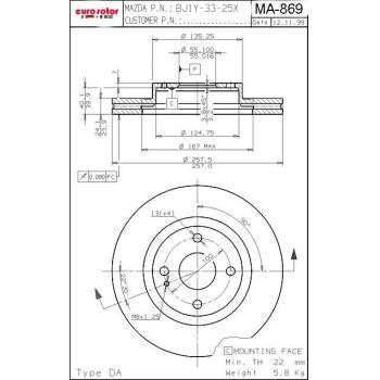 2003 Mazda Protege Disc Brake Rotor Front Eurorotor MA869 image 1 of 1