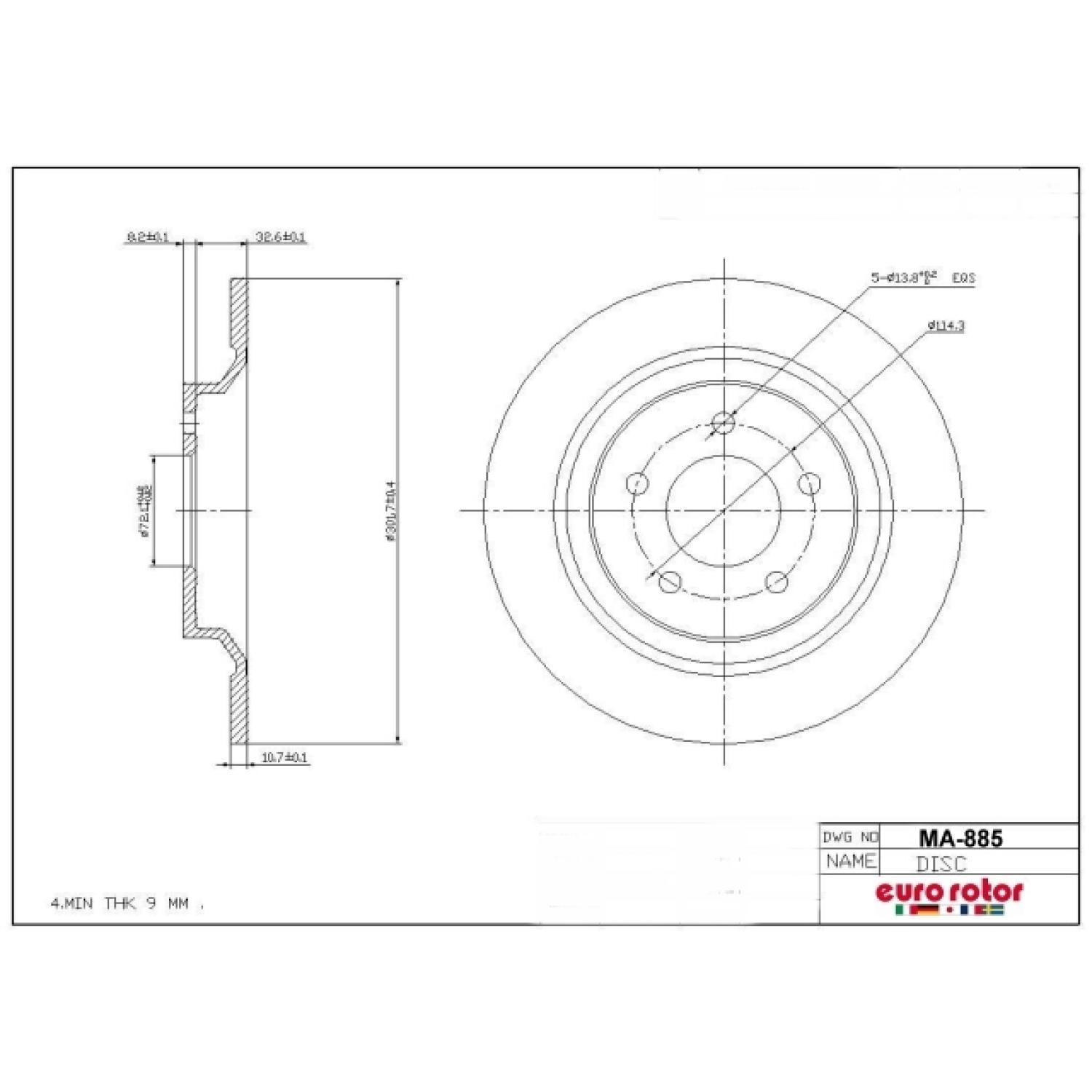 Eurorotor MA885 - Disc Brake Rotor Eurorotor MA885 Disc Brake Rotor product image 1 of 1