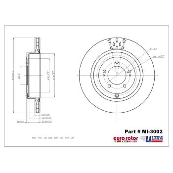 2014 Mitsubishi Lancer Disc Brake Rotor Rear Eurorotor MI3002 image 1 of 1