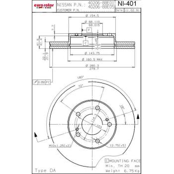 1999 Nissan Maxima Disc Brake Rotor Front Eurorotor NI401 image 1 of 1