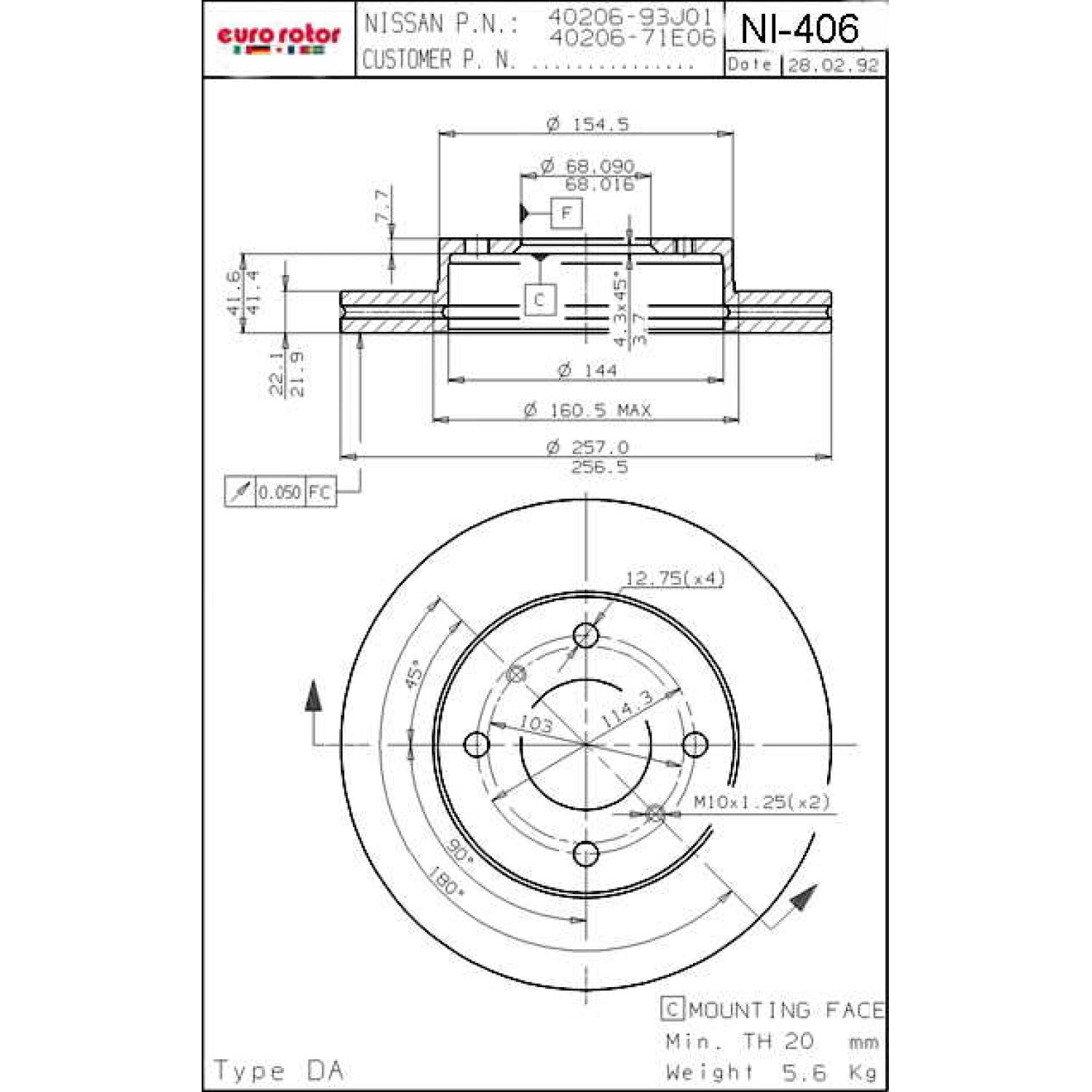 Eurorotor NI406 - Disc Brake Rotor Eurorotor NI406 Disc Brake Rotor product image 1 of 1