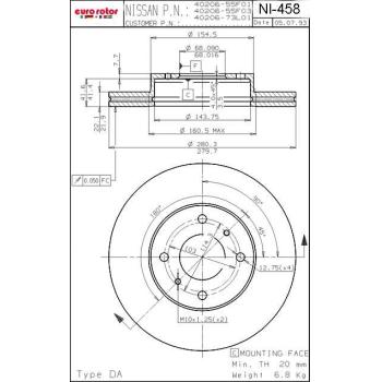 2002 Infiniti G20 Disc Brake Rotor Front Eurorotor NI458 image 1 of 1