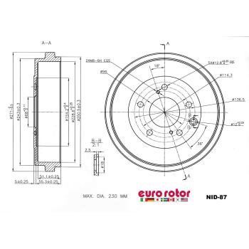 2017 Nissan Sentra Brake Drum Rear Eurorotor NID87 image 1 of 1