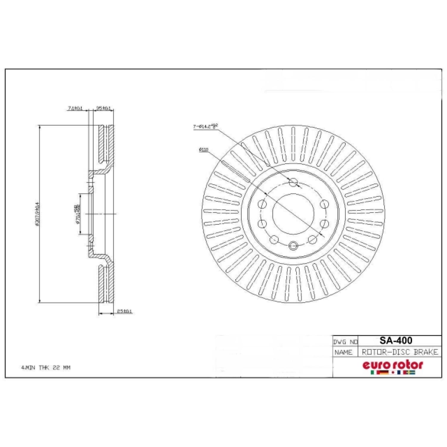 Eurorotor SA400 - Disc Brake Rotor Eurorotor SA400 Disc Brake Rotor product image 1 of 1