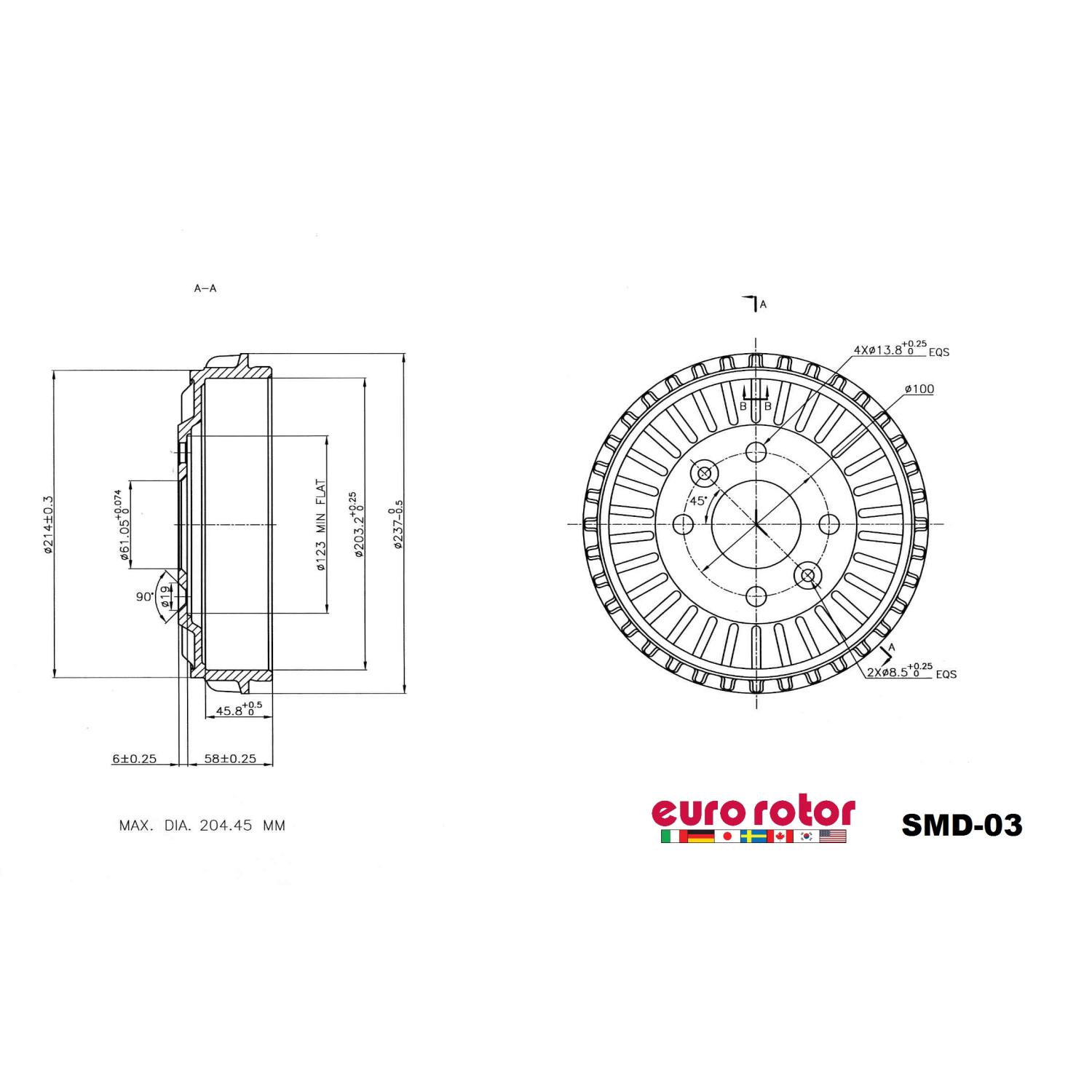 Eurorotor SMD03 - Brake Drum Eurorotor SMD03 Brake Drum product image 1 of 1