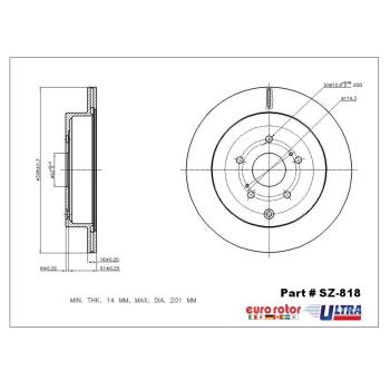 2012 Suzuki Grand Vitara Disc Brake Rotor Rear Eurorotor SZ818 image 1 of 1