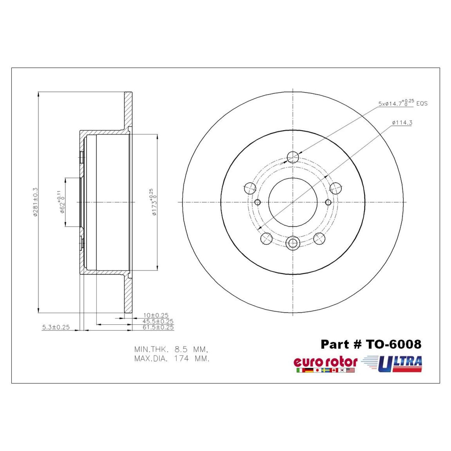 Eurorotor TO6008 - Disc Brake Rotor Eurorotor TO6008 Disc Brake Rotor product image 1 of 1