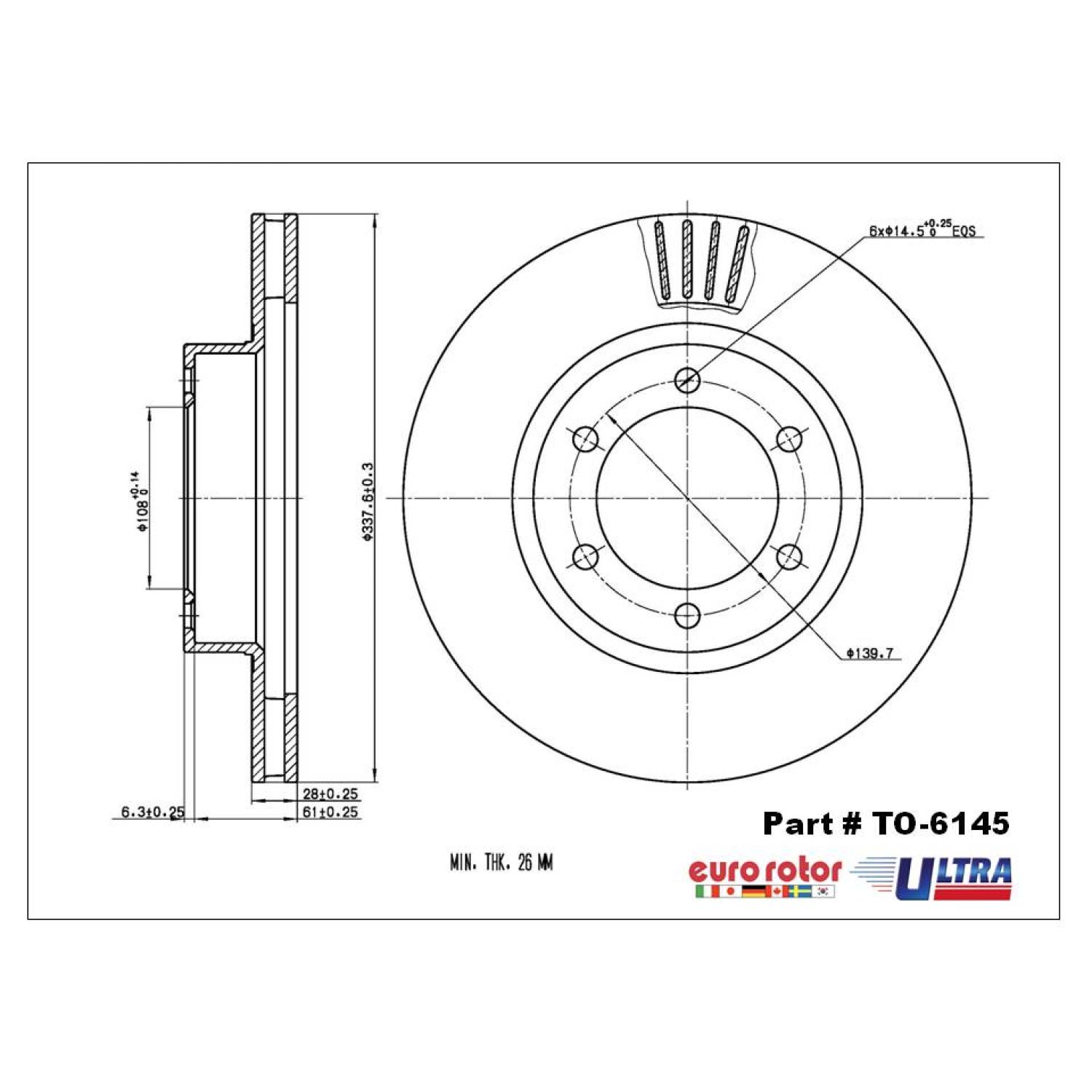 Eurorotor TO6145 - Disc Brake Rotor Eurorotor TO6145 Disc Brake Rotor product image 1 of 1