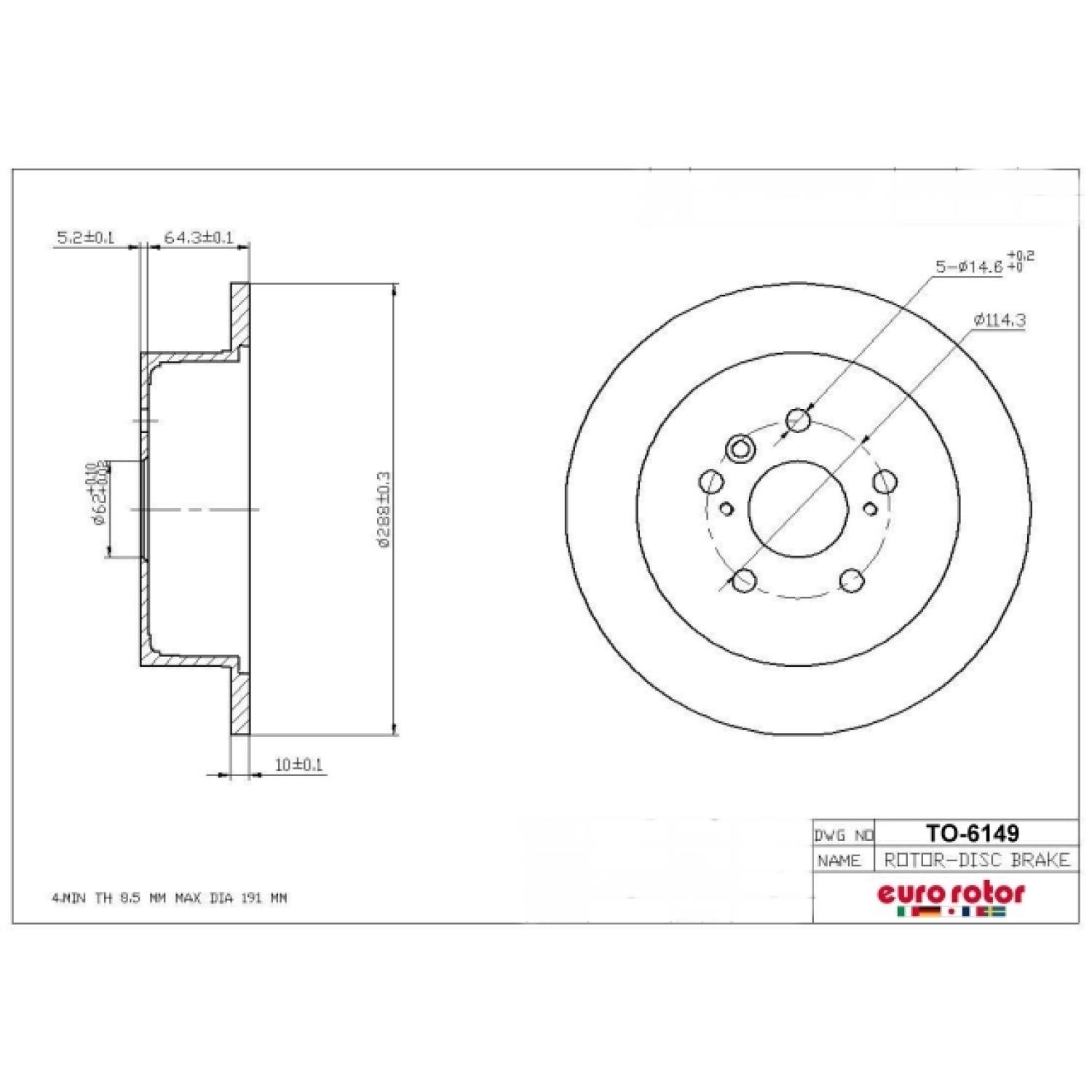 Eurorotor TO6149 - Disc Brake Rotor Eurorotor TO6149 Disc Brake Rotor product image 1 of 1