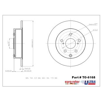 2013 Toyota Matrix Disc Brake Rotor Rear Eurorotor TO6168 image 1 of 1