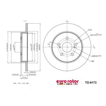 2021 Toyota Corolla Disc Brake Rotor Rear Eurorotor TO6173 image 1 of 1