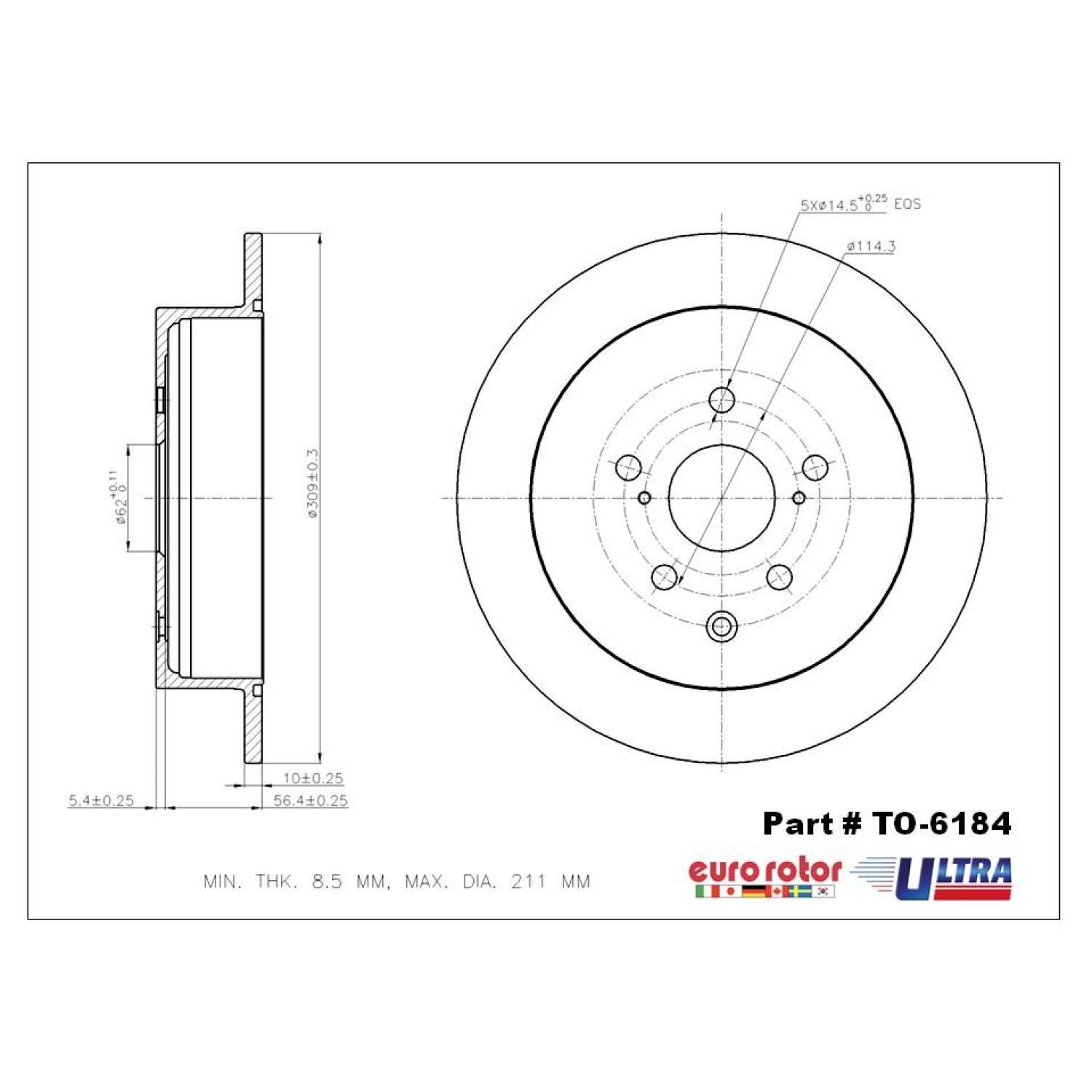 Eurorotor TO6184 - Disc Brake Rotor Eurorotor TO6184 Disc Brake Rotor product image 1 of 1