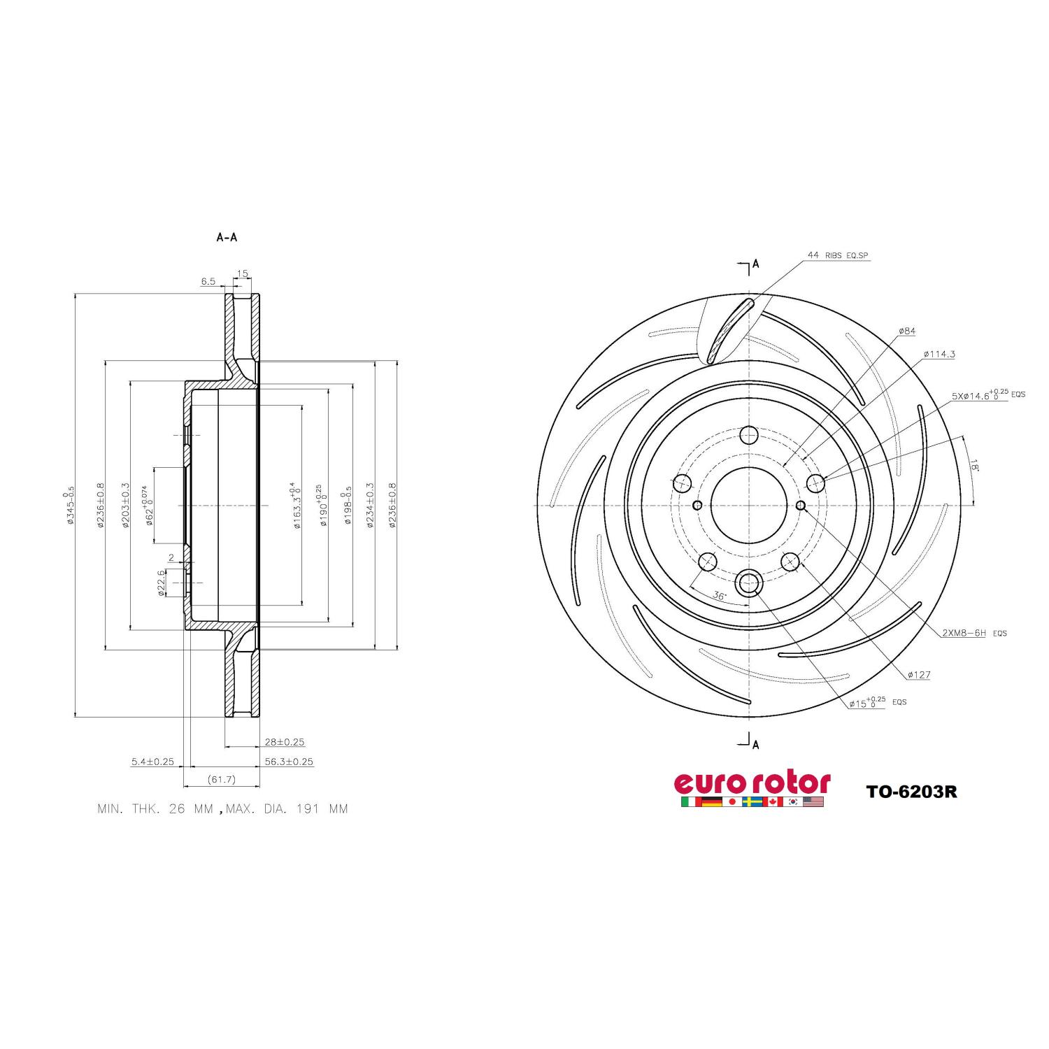 Eurorotor TO6203R Disc Brake Rotor product image 1 of 1