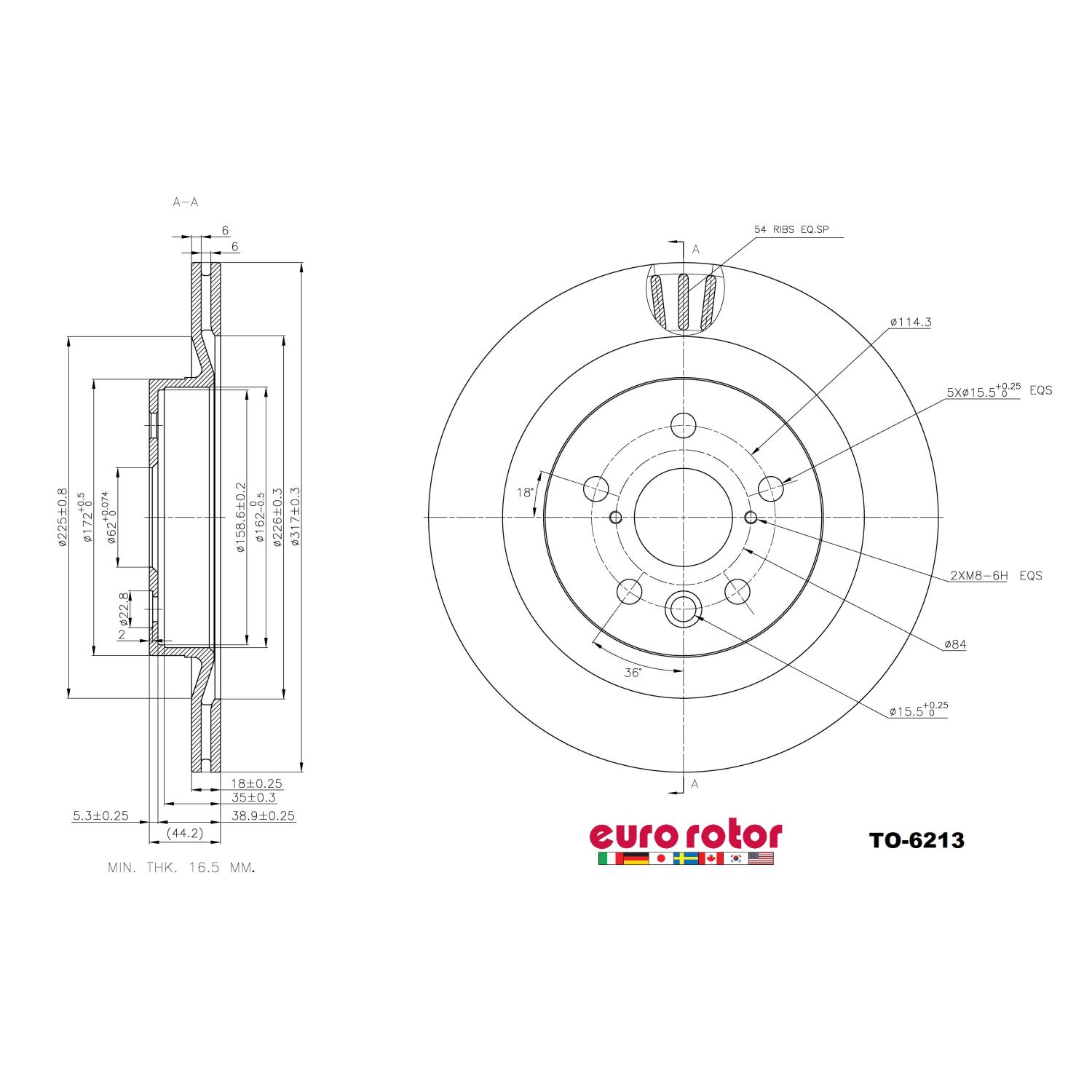 Eurorotor TO6213 - Disc Brake Rotor Eurorotor TO6213 Disc Brake Rotor product image 1 of 1