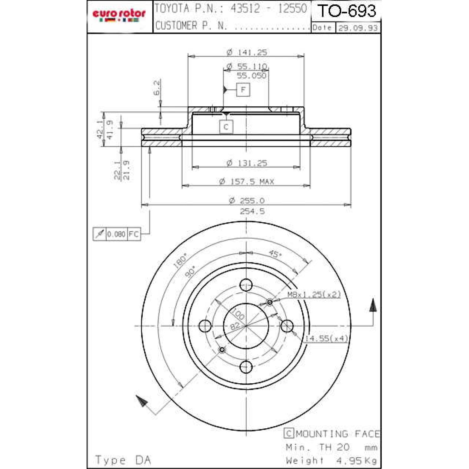Eurorotor TO693 - Disc Brake Rotor Eurorotor TO693 Disc Brake Rotor product image 1 of 1