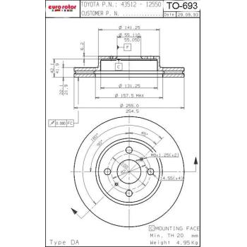 1995 Geo Prizm Disc Brake Rotor Front Eurorotor TO693 image 1 of 1