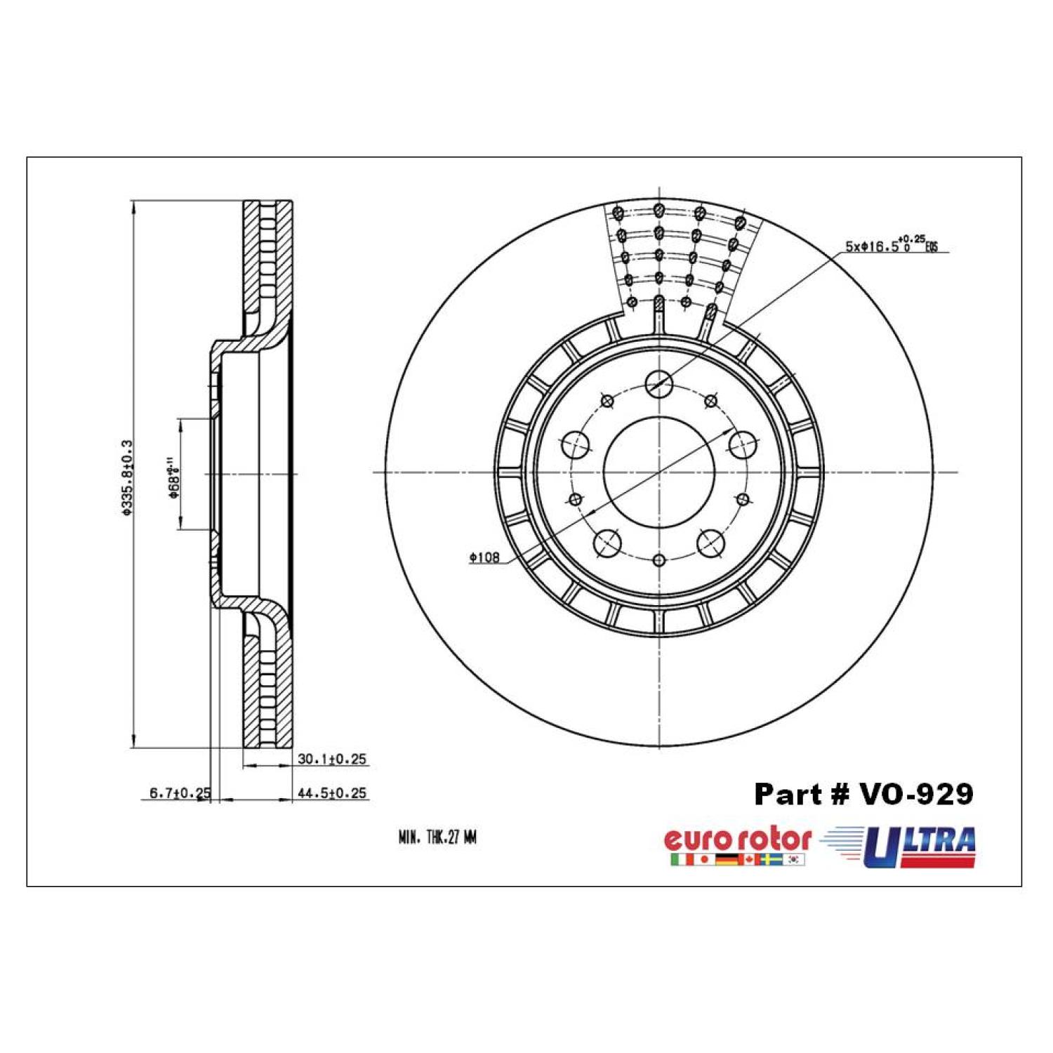Eurorotor VO929 Disc Brake Rotor product image 1 of 1