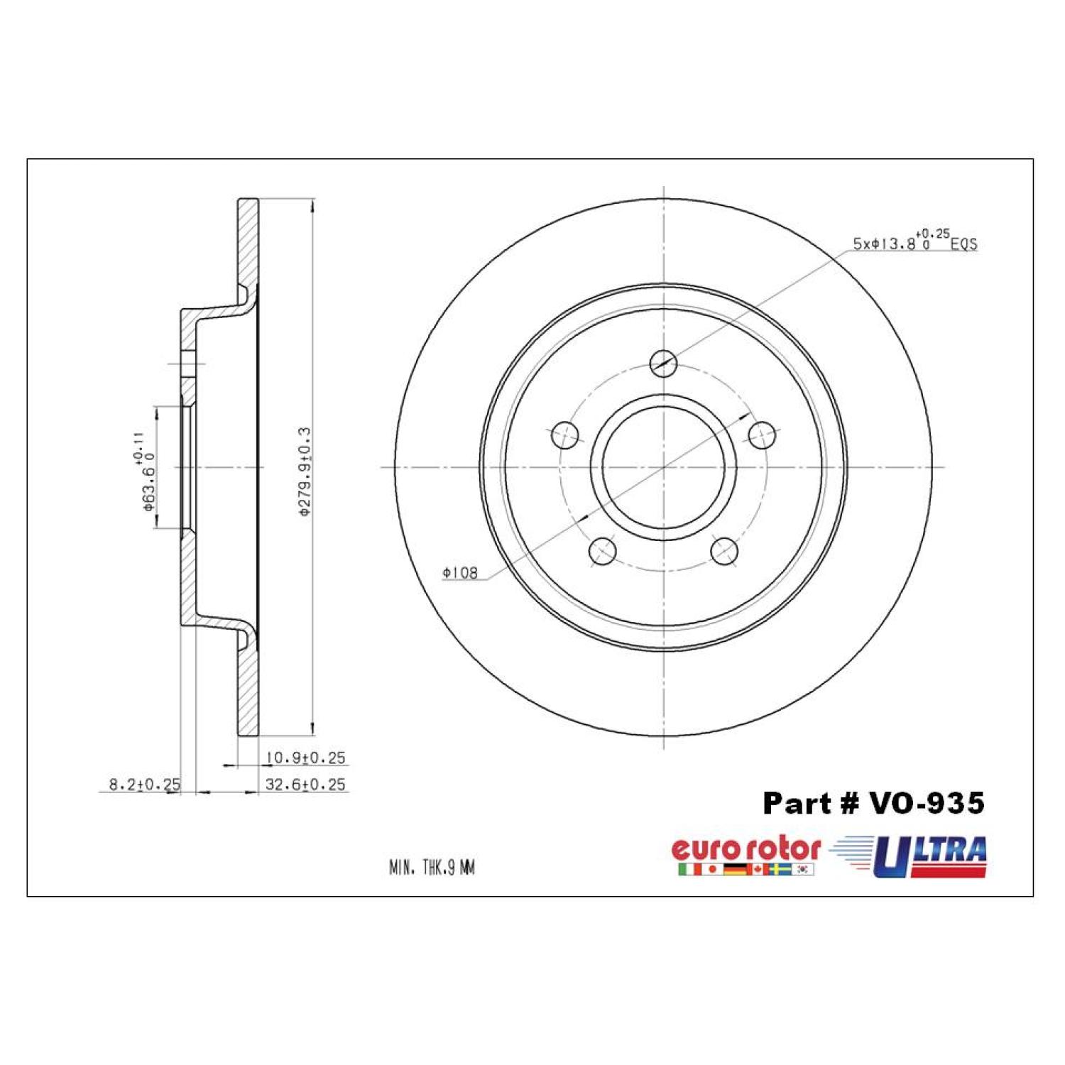 Eurorotor VO935 - Disc Brake Rotor Eurorotor VO935 Disc Brake Rotor product image 1 of 1