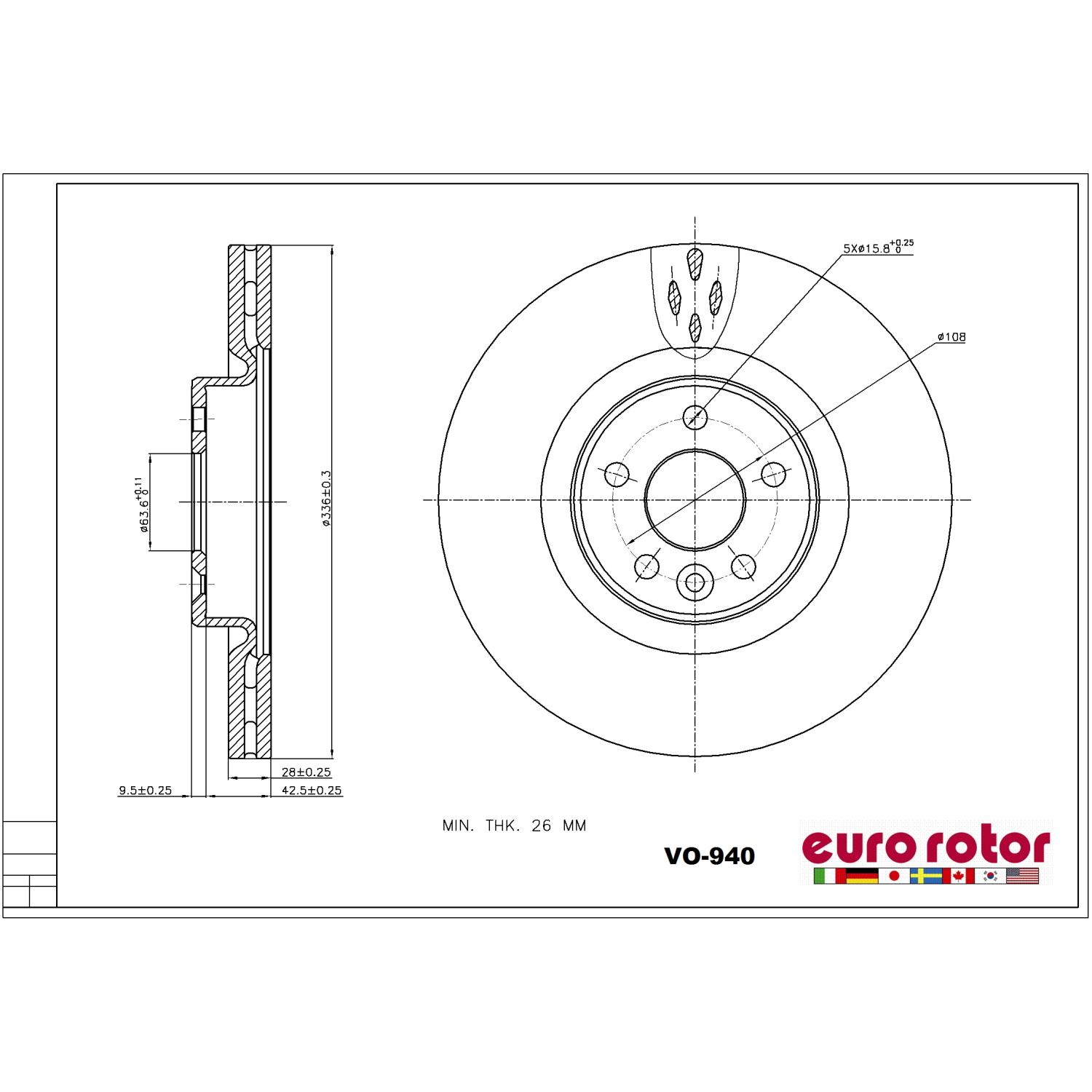 Eurorotor VO940 - Disc Brake Rotor Eurorotor VO940 Disc Brake Rotor product image 1 of 1