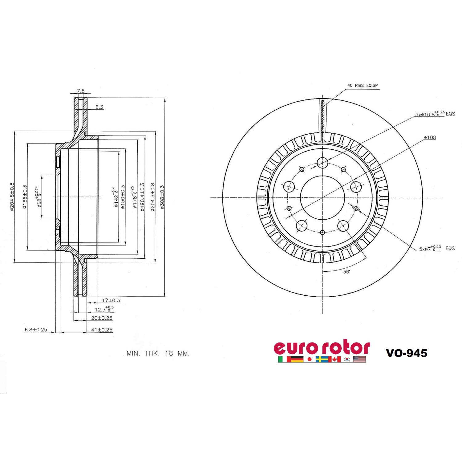 Eurorotor VO945 Disc Brake Rotor product image 1 of 1