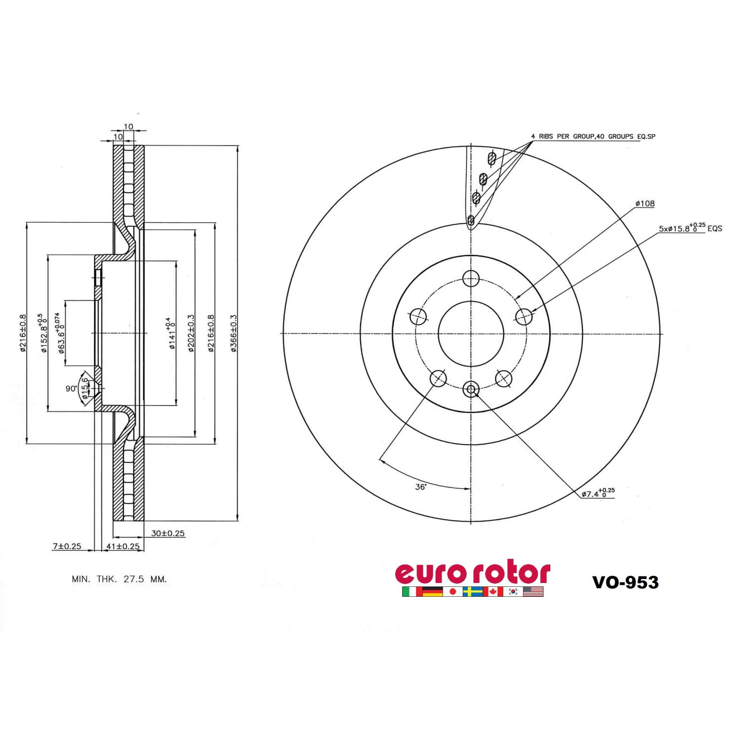Eurorotor VO953 - Disc Brake Rotor Eurorotor VO953 Disc Brake Rotor product image 1 of 1