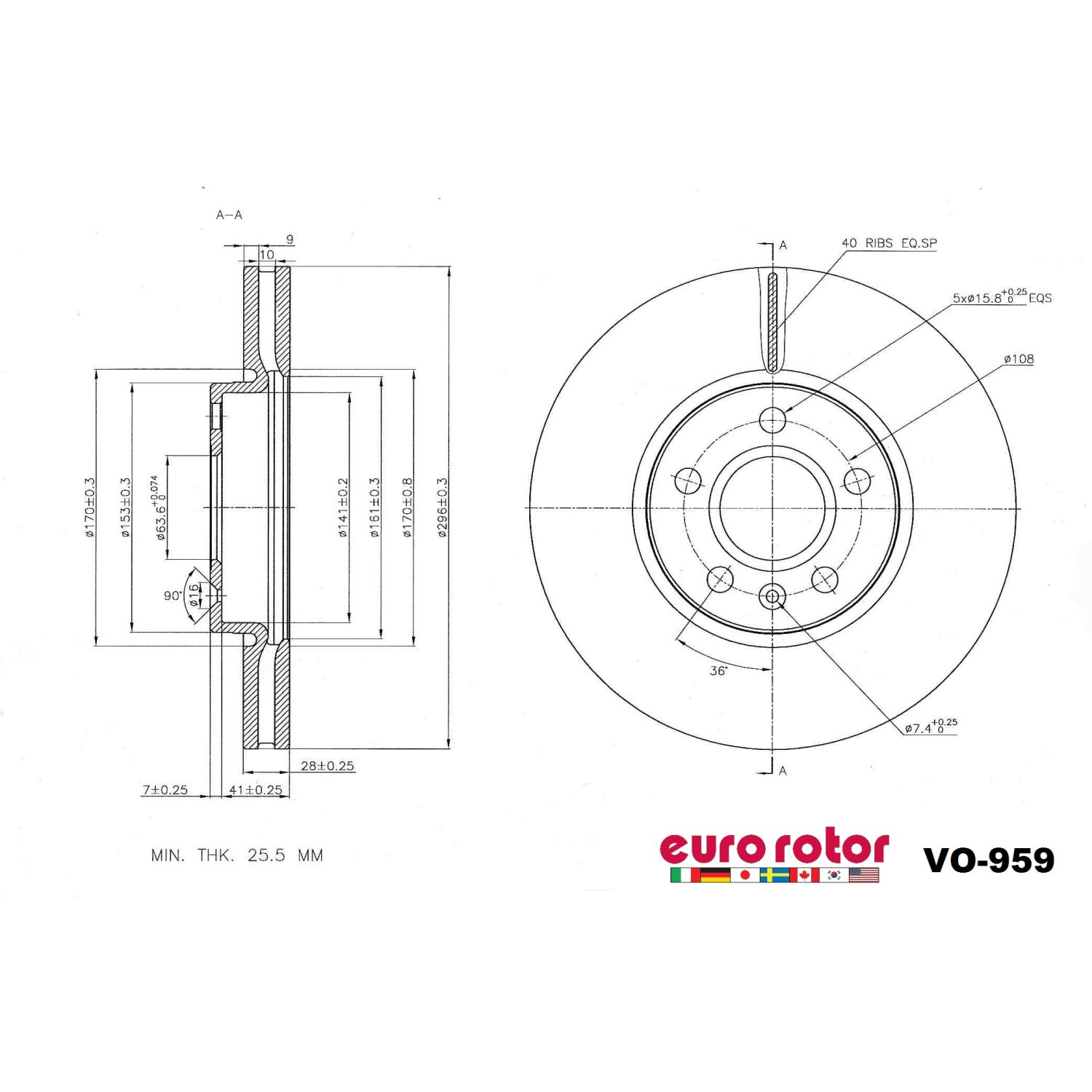 Eurorotor VO959 - Disc Brake Rotor Eurorotor VO959 Disc Brake Rotor product image 1 of 1