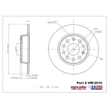 2013 Audi A3 Disc Brake Rotor Rear Eurorotor VW2010 image 1 of 1