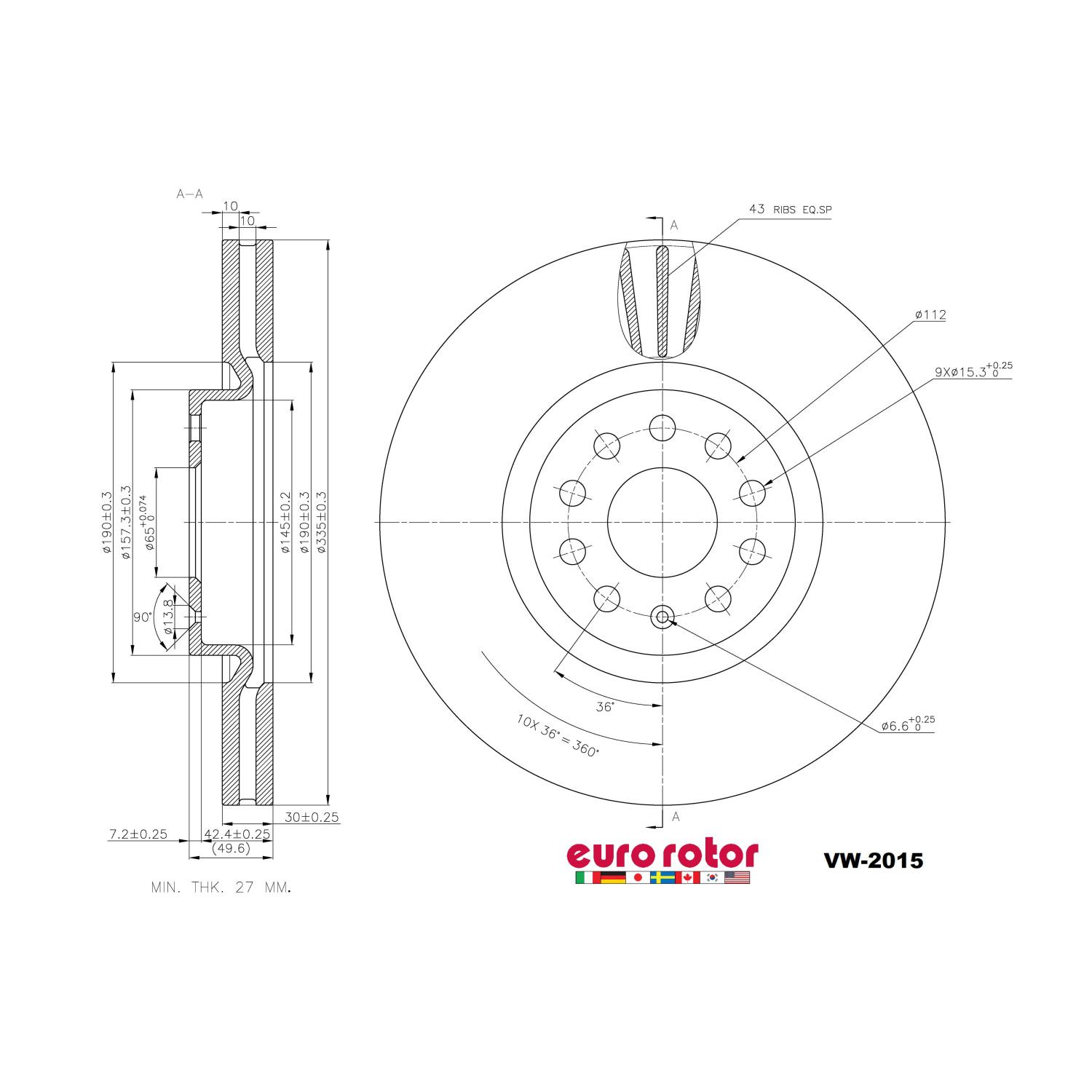 Eurorotor VW2015 Disc Brake Rotor product image 1 of 1