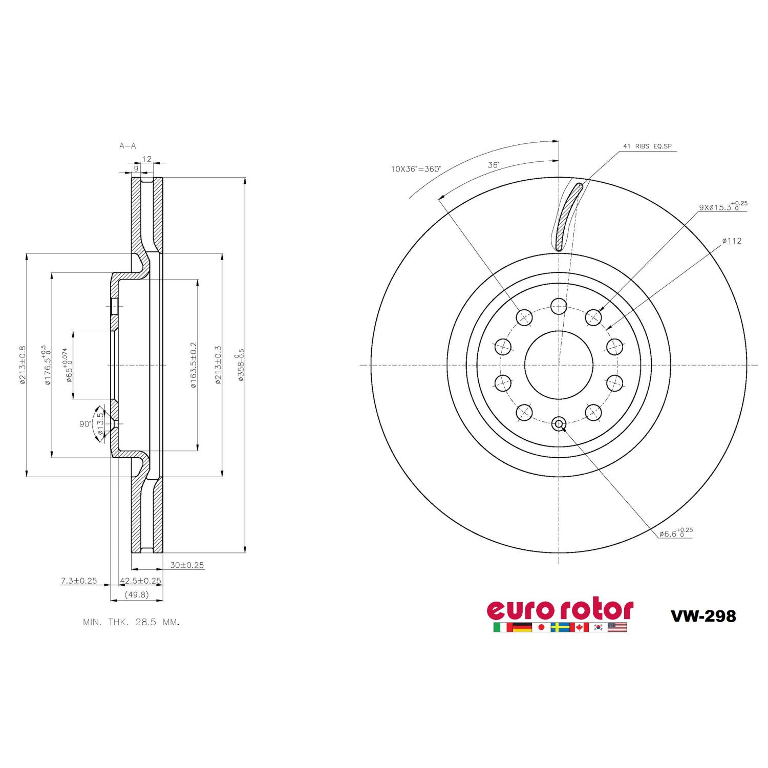 Eurorotor VW298 Disc Brake Rotor product image 1 of 1