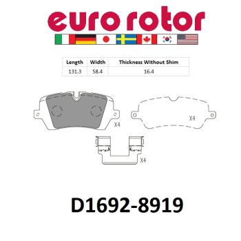 2022 Land Rover Range Rover Disc Brake Pad Rear Eurorotor XD1692H image 1 of 1