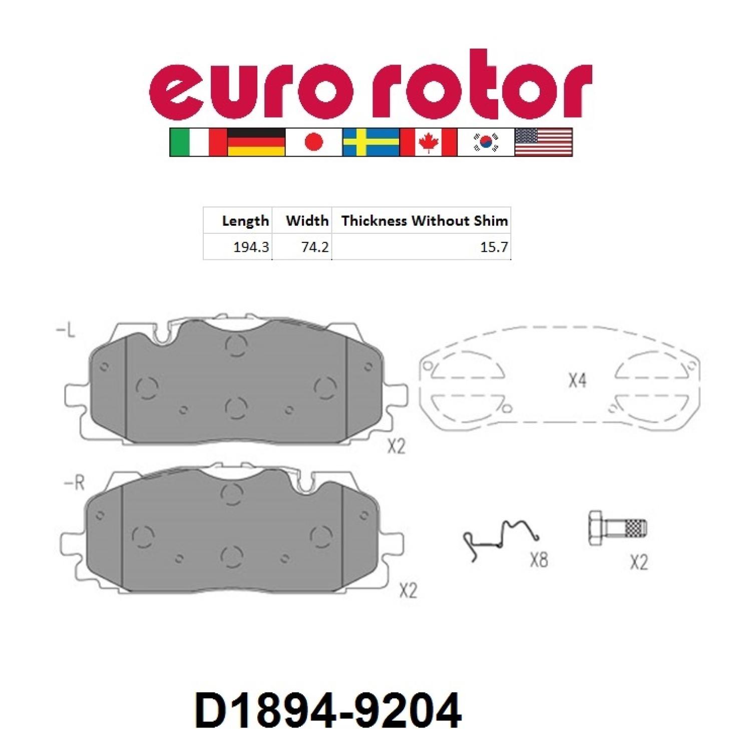 Eurorotor XD1894H - Disc Brake Pad Eurorotor XD1894H Disc Brake Pad product image 1 of 1