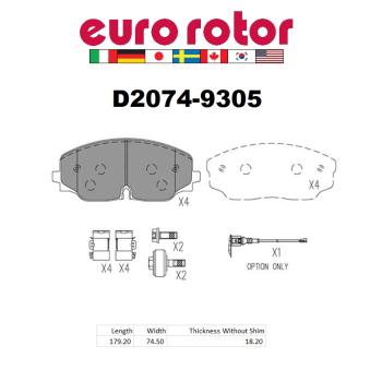 2020 Volkswagen Atlas Cross Sport Disc Brake Pad Front Eurorotor XD2074H image 1 of 1