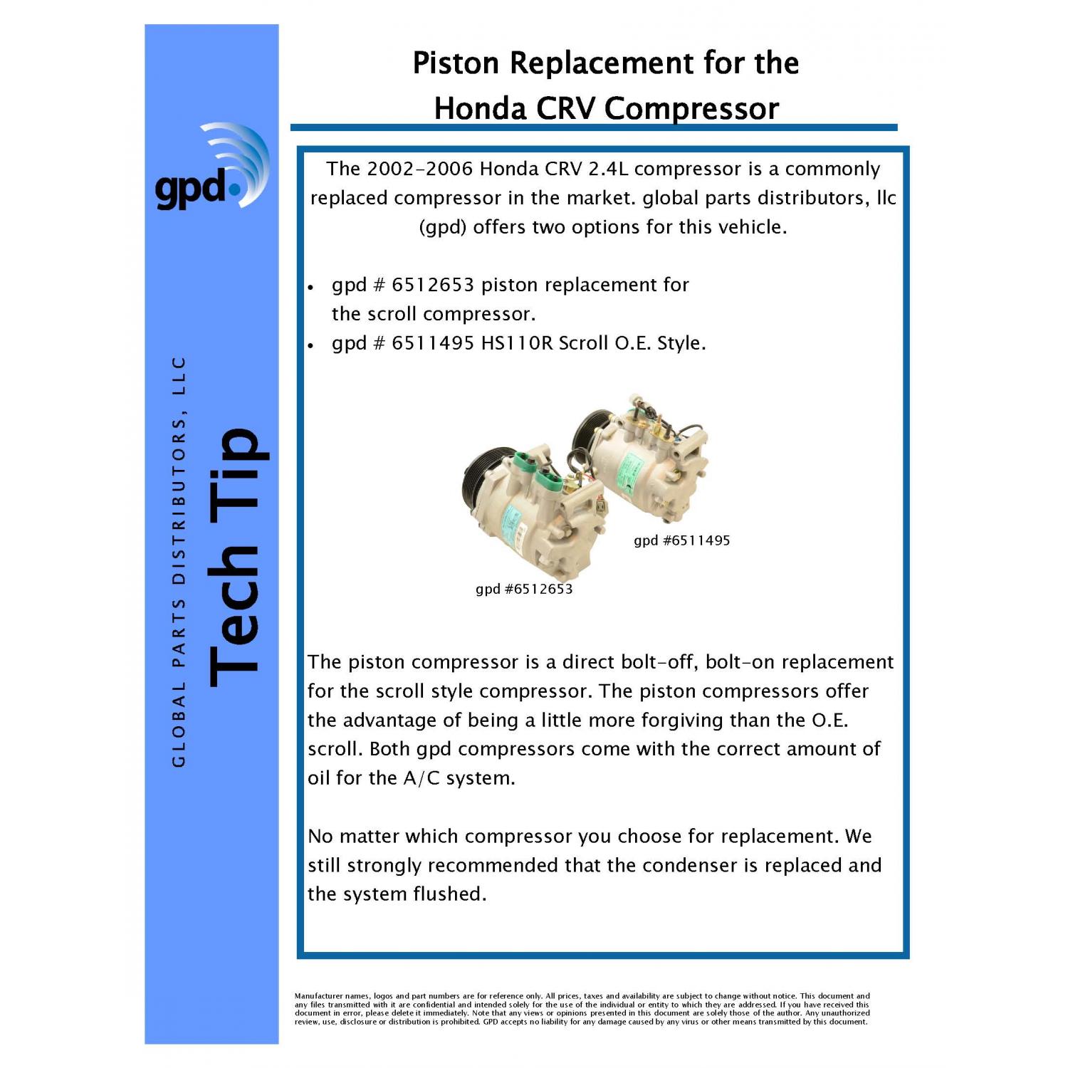 Global Parts Distributors 6512653 - A/C Compressor Global Parts Distributors 6512653 A/C Compressor product image 2 of 2