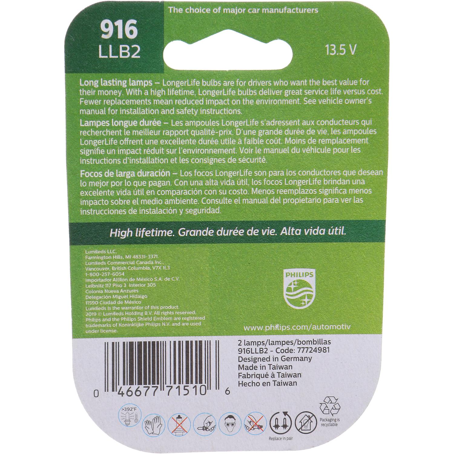 Philips 916LLB2 Back Up Light Bulb product image 6 of 10