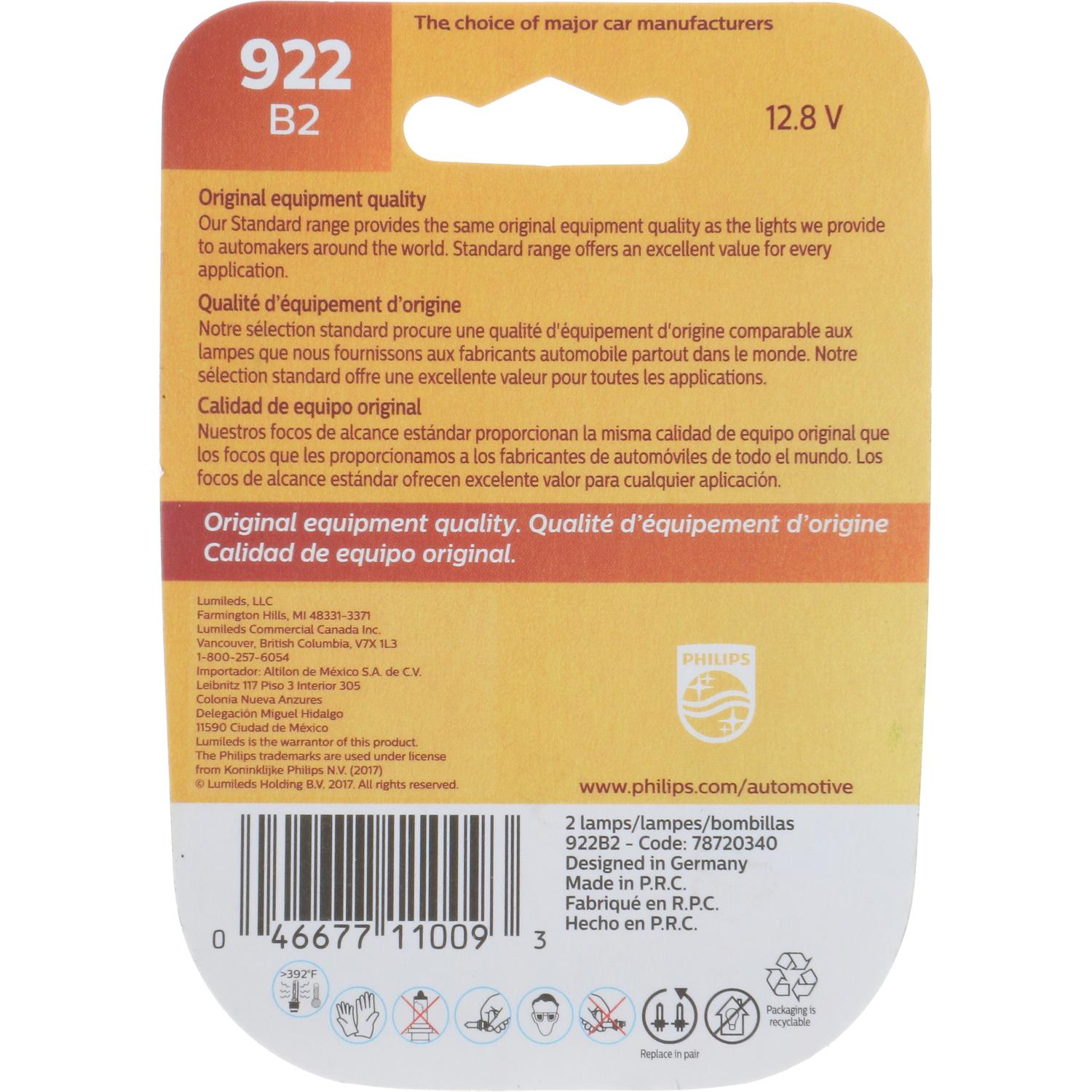 Philips 922B2 - Center High Mount Stop Light Bulb Philips 922B2 Back Up Light Bulb product image 7 of 11