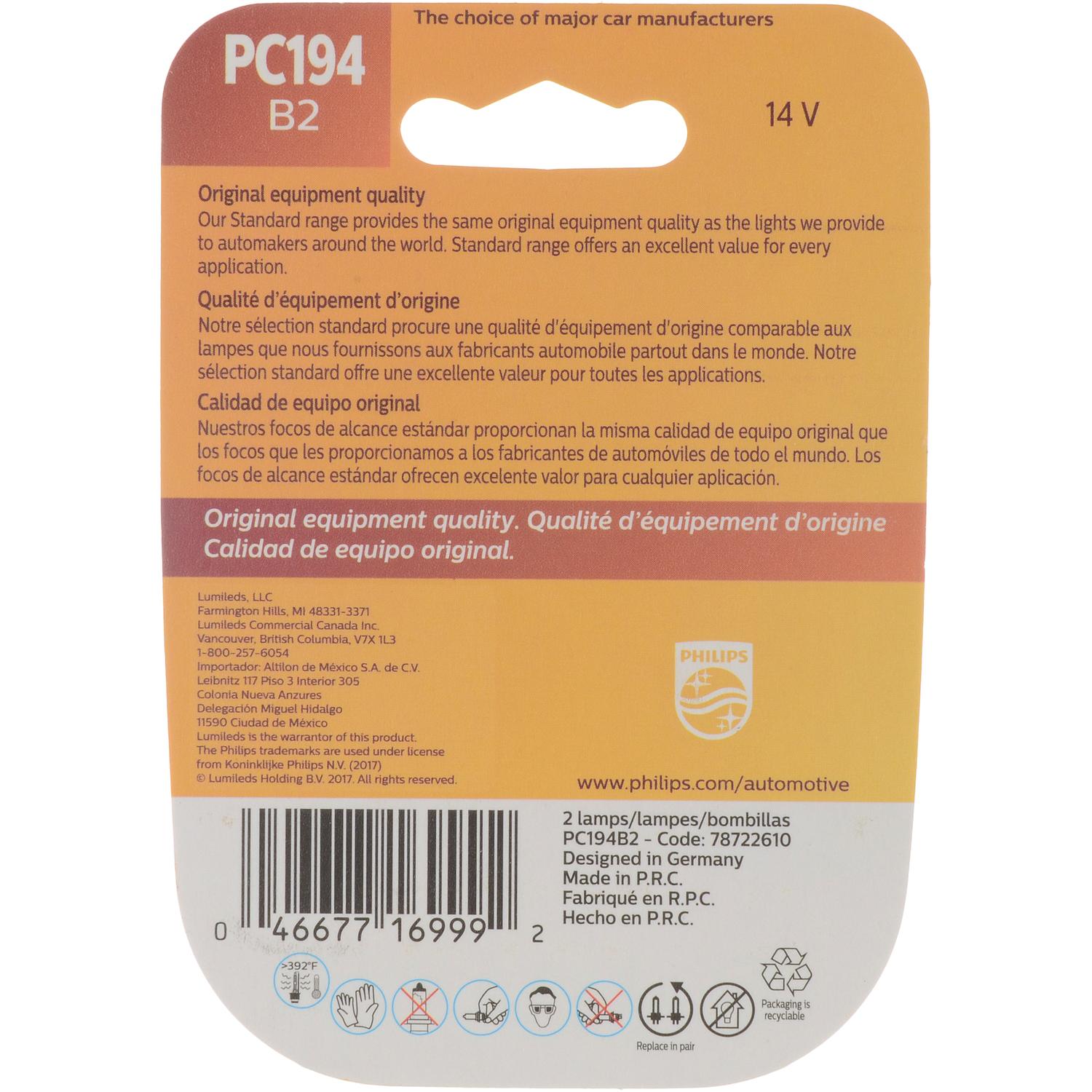 Philips PC194B2 - Instrument Panel Light Bulb Philips PC194B2 Auto Trans Indicator Light Bulb product image 6 of 10