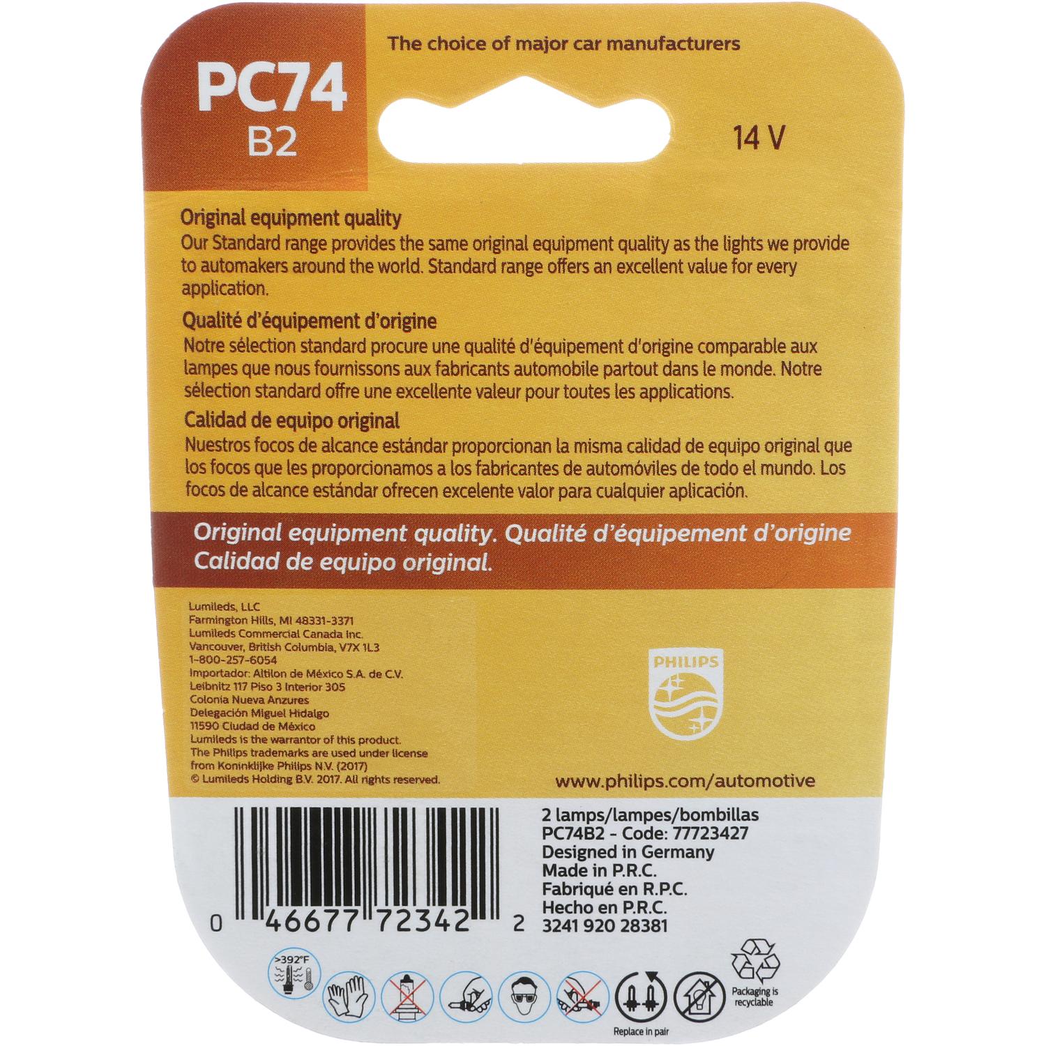 Philips PC74B2 - Instrument Panel Light Bulb Philips PC74B2 Auto Trans Indicator Light Bulb product image 6 of 10