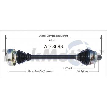 2003 Audi A4 CV Axle Shaft Front Left TrakMotive AD8093 image 1 of 3